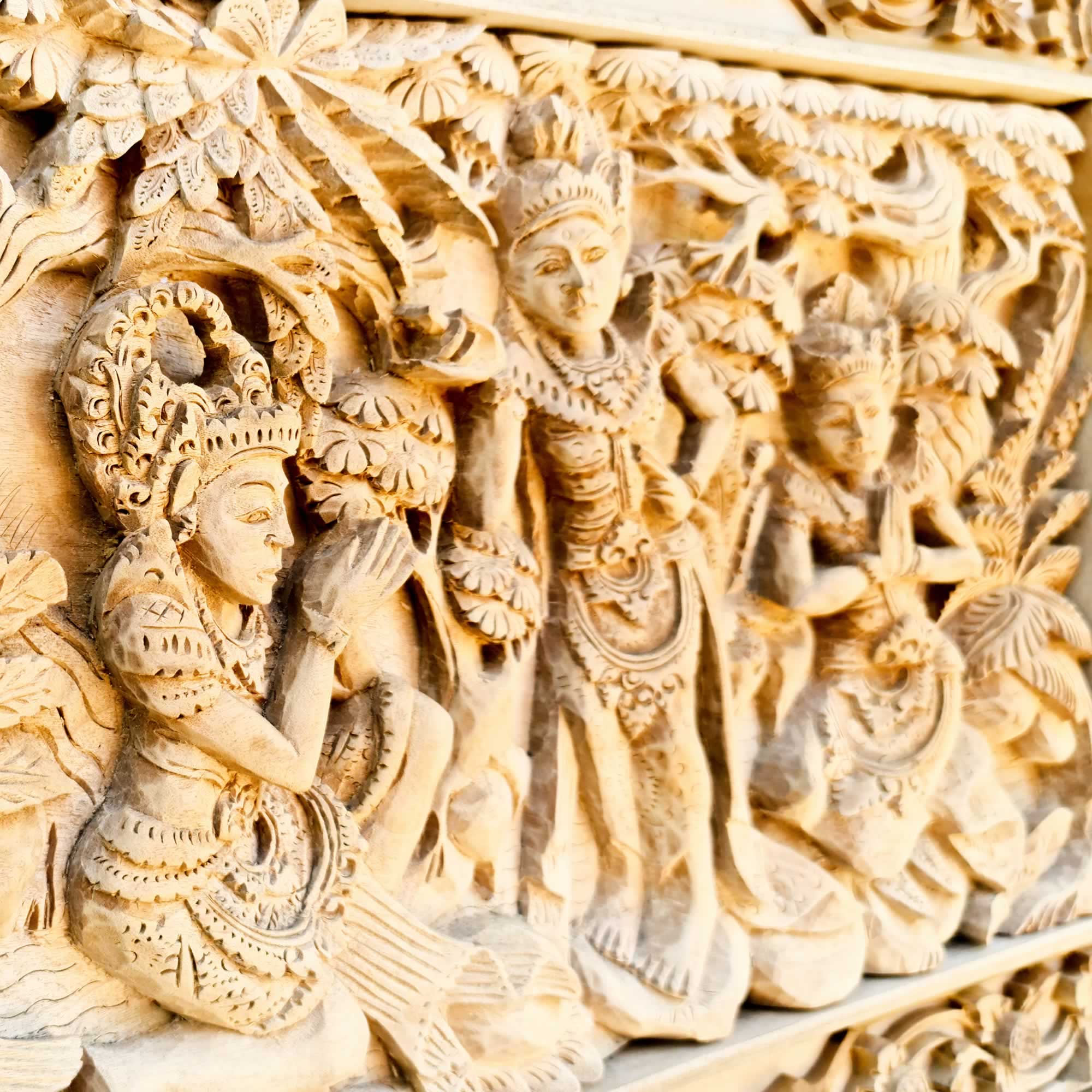 Ram Sita Hindu God - Hand Carved Teakwood Decorative Wall Art Sculpture