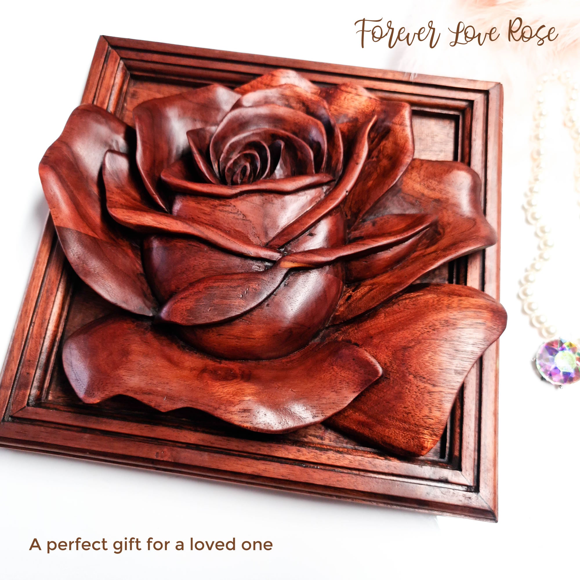Valentine Rose Hand Carved Wooden Decorative Art Sculpture. Wedding Accessories Gift