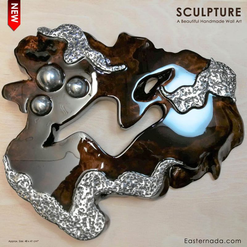 Hand made Decorative Solid Wood Stainless Steel Wall Art Sculpture - Easternada
