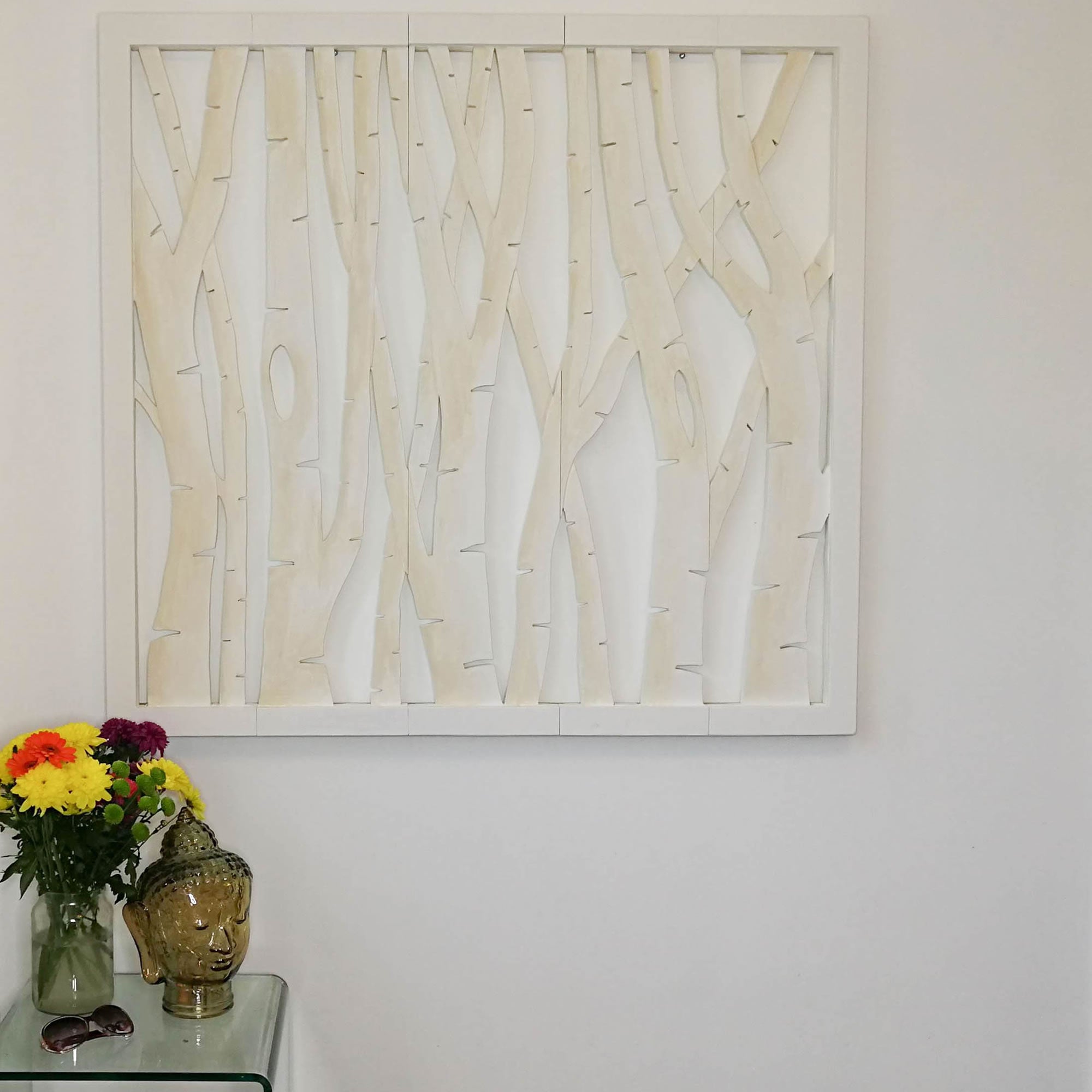Carved Wooden Wall Art - Large Decorative Birch Trees Headboard