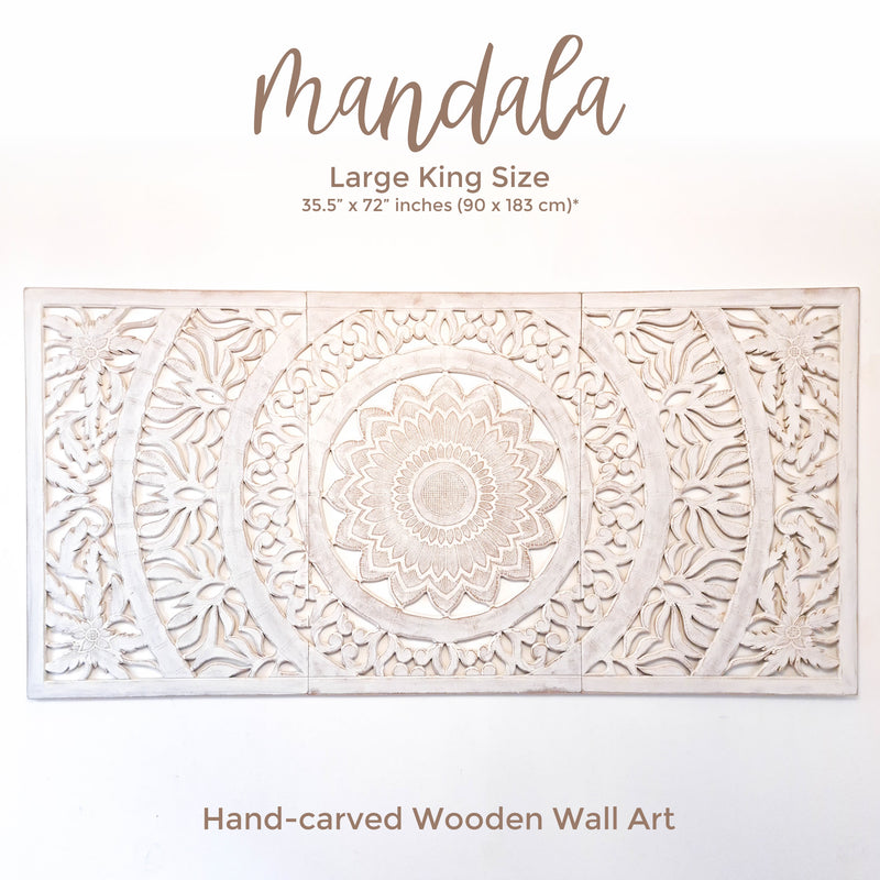 Hand Carved Wooden Wall Art - Headboard Decorative Large King Mandala