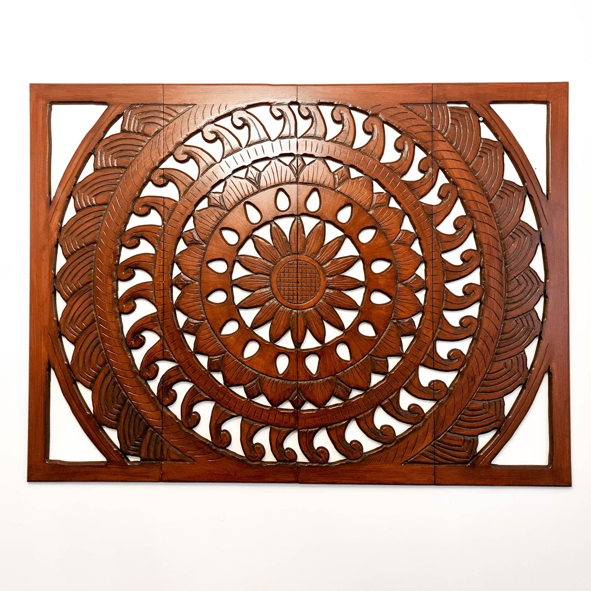 Hand Carved Wooden Wall Art Bed Headboard Large Mandala Easternada