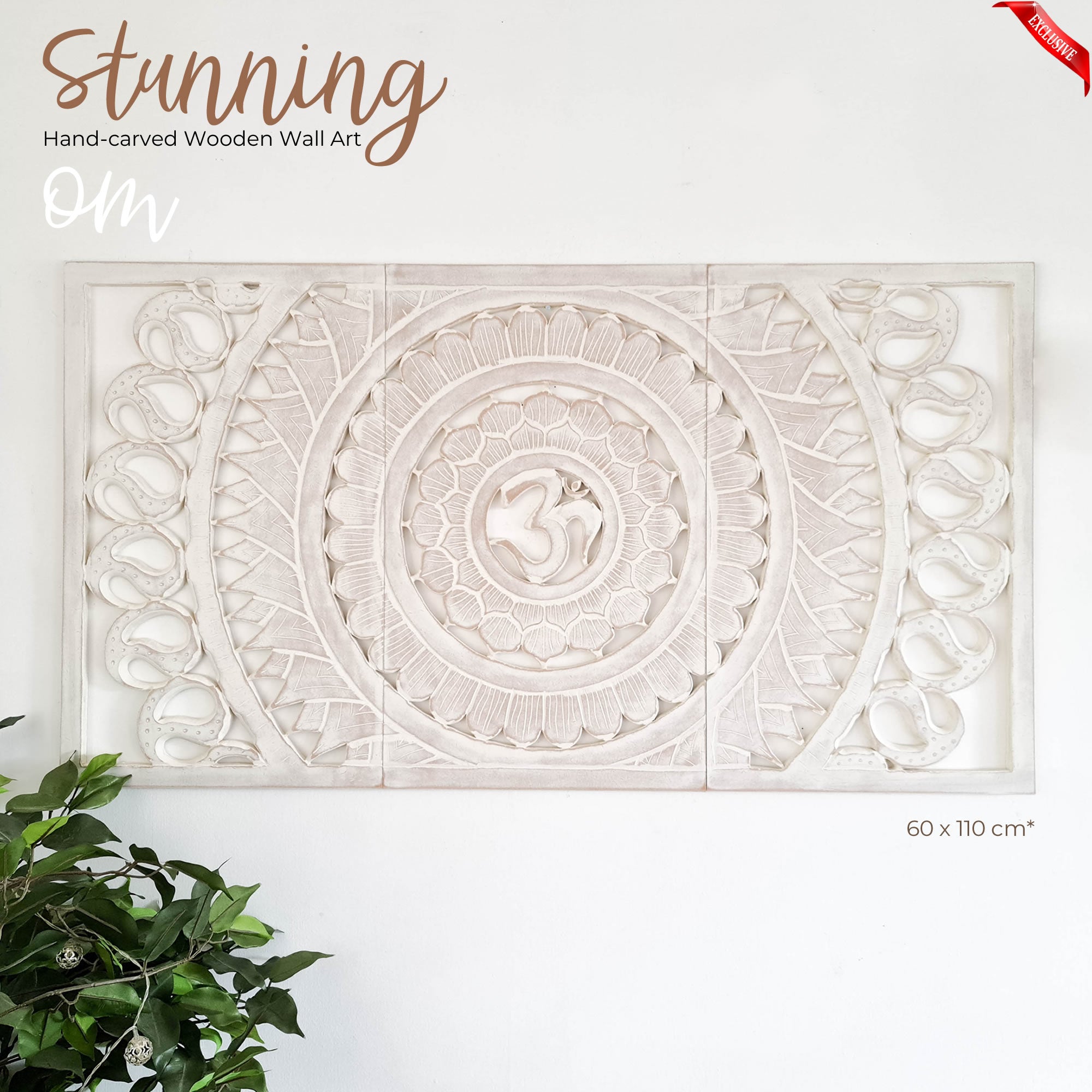 Hand Carved Wooden Wall Art - OM Headboard Decorative Mandala Panel