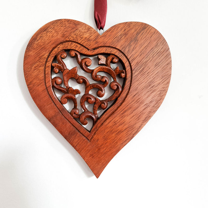 Hand Carved Wood Love Heart Decoration - A Perfect Gift for Him Her Easternada