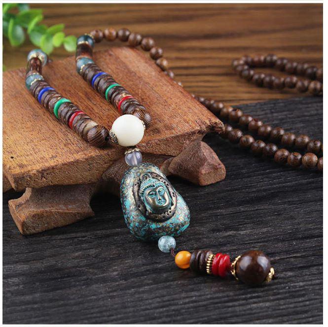 Blessed Buddhist Monk Meditation Beads Wooden Necklace Bohemian