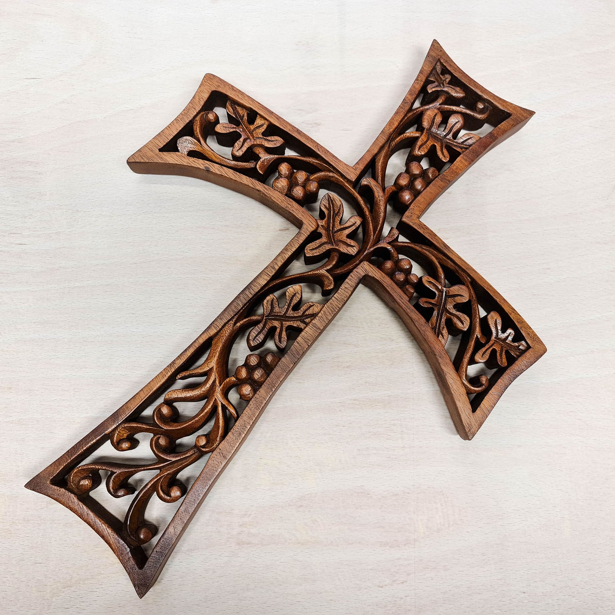 Christian Prayer Cross Tree of Life Carved Wooden Decorative Panel Sculpture Art