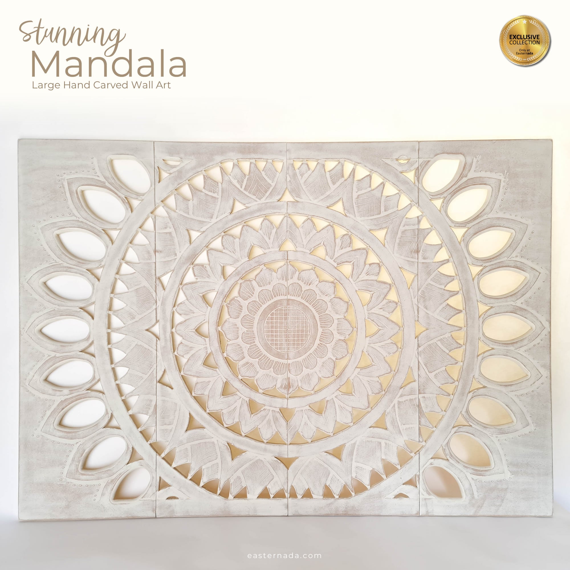 Tête De Lit Mandala Panneau Décoratif En Bois Sculpté Art Vieilli Blanc Shabby Chic