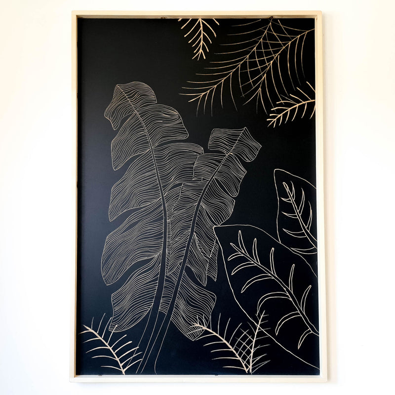 Handmade Carved Wooden Decorative Wall Art Wild Leaves Black Large