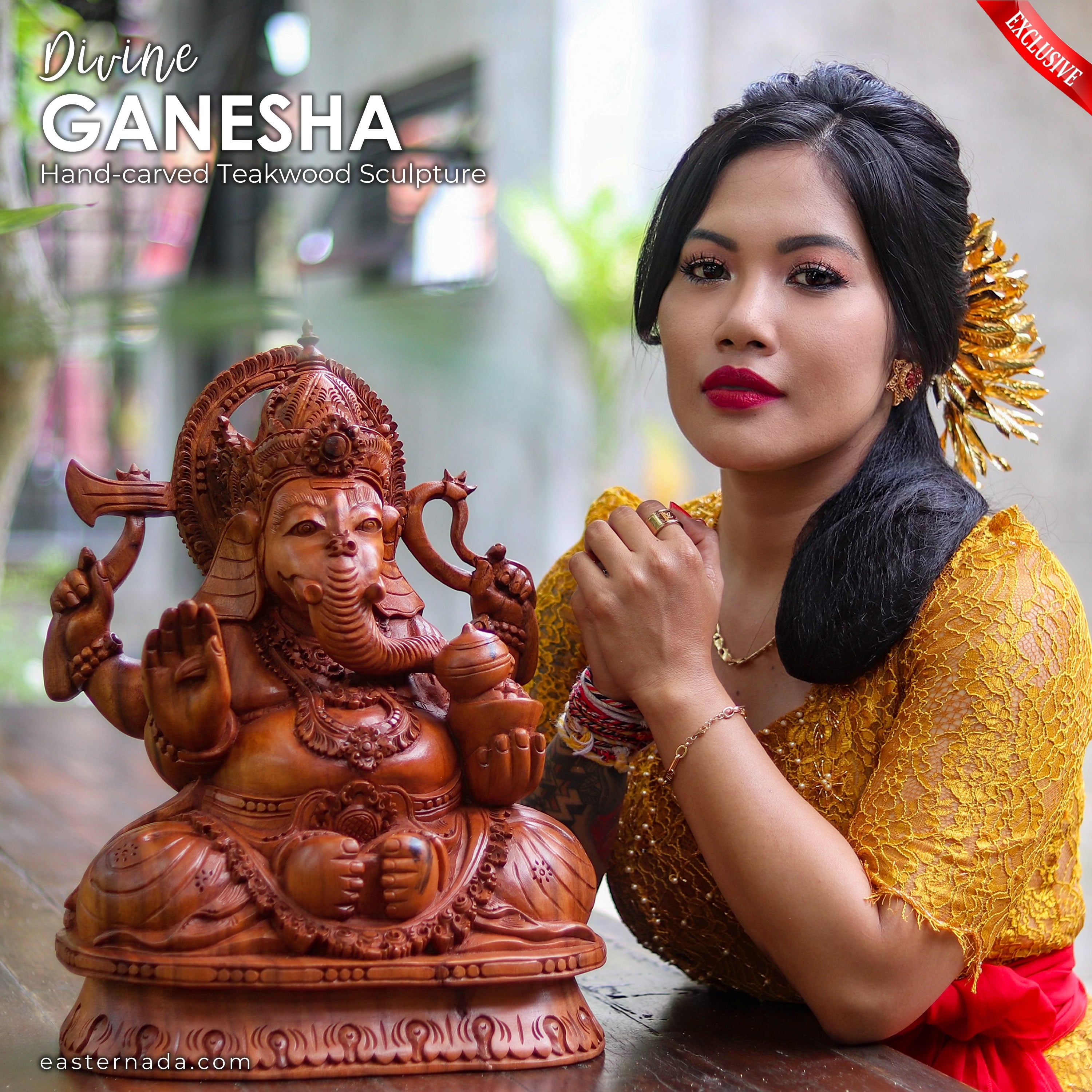 Ganesha Hindu God - Teakwood Hand-Carved Sculpture