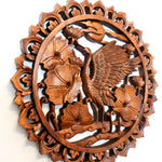 Dancing Crane Bird Carved Wooden Hand Carved Decorative Panel Sculpture Nature - Easternada