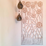 Hand Carved Wooden Wall Art - Large Headboard Decorative Flowers Panel Distressed White Shabby Chic