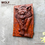 Hand Carved Wolf Decorative Teakwood Sculpture Wall Art