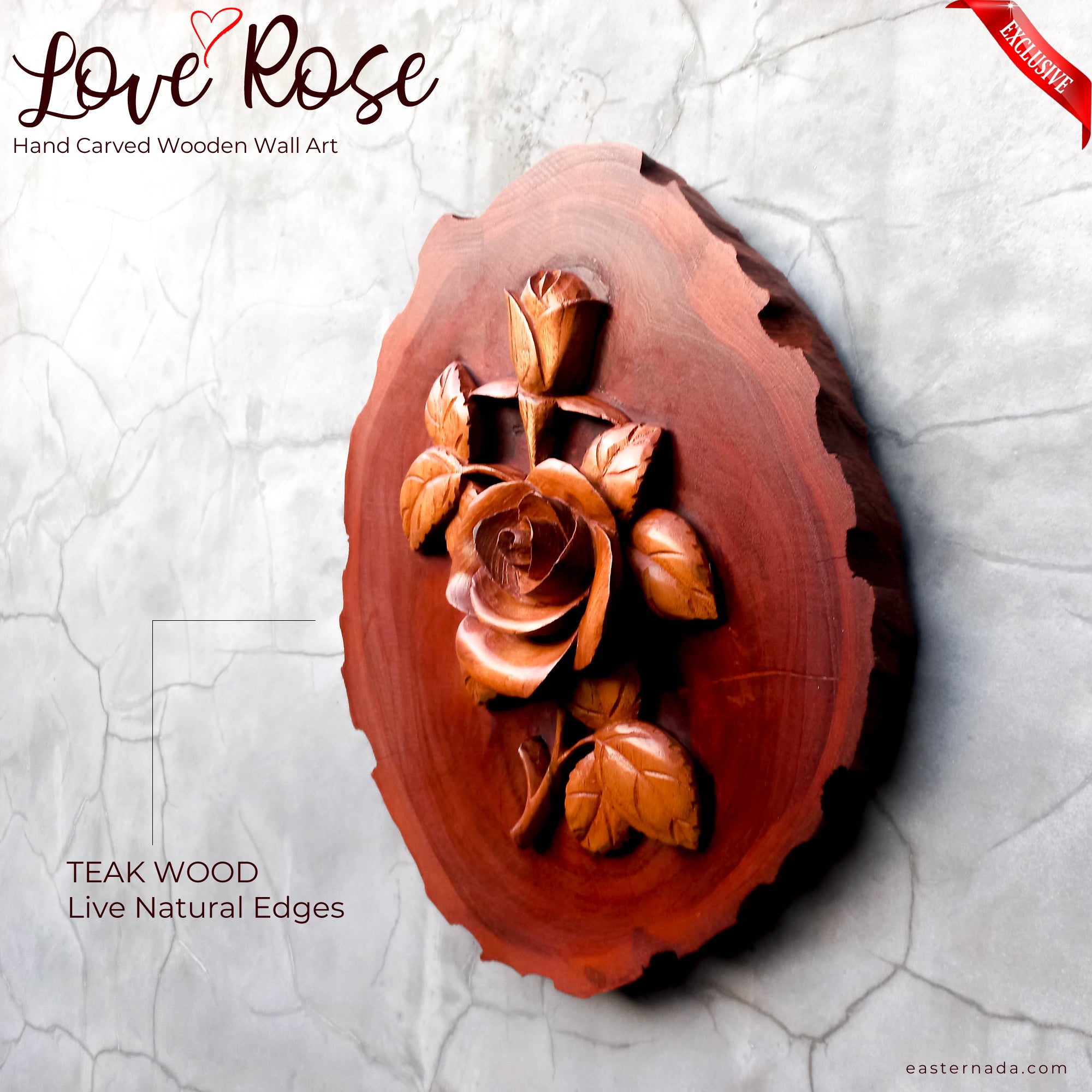 A perfect gift for a loved one. Hand Carved Teak Wood Rose Flower. Simply Stunning Wall Art Decoration. Wedding Valentines Gift