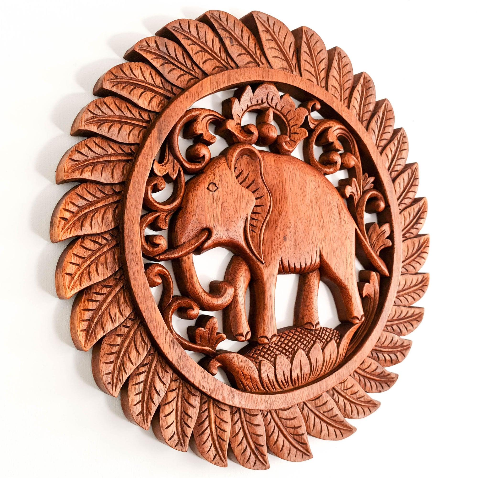 Jungle African Elephant Hand Carved Wooden Wall Art Decoration Panel Sculpture Nature - Easternada A perfect Gift idea