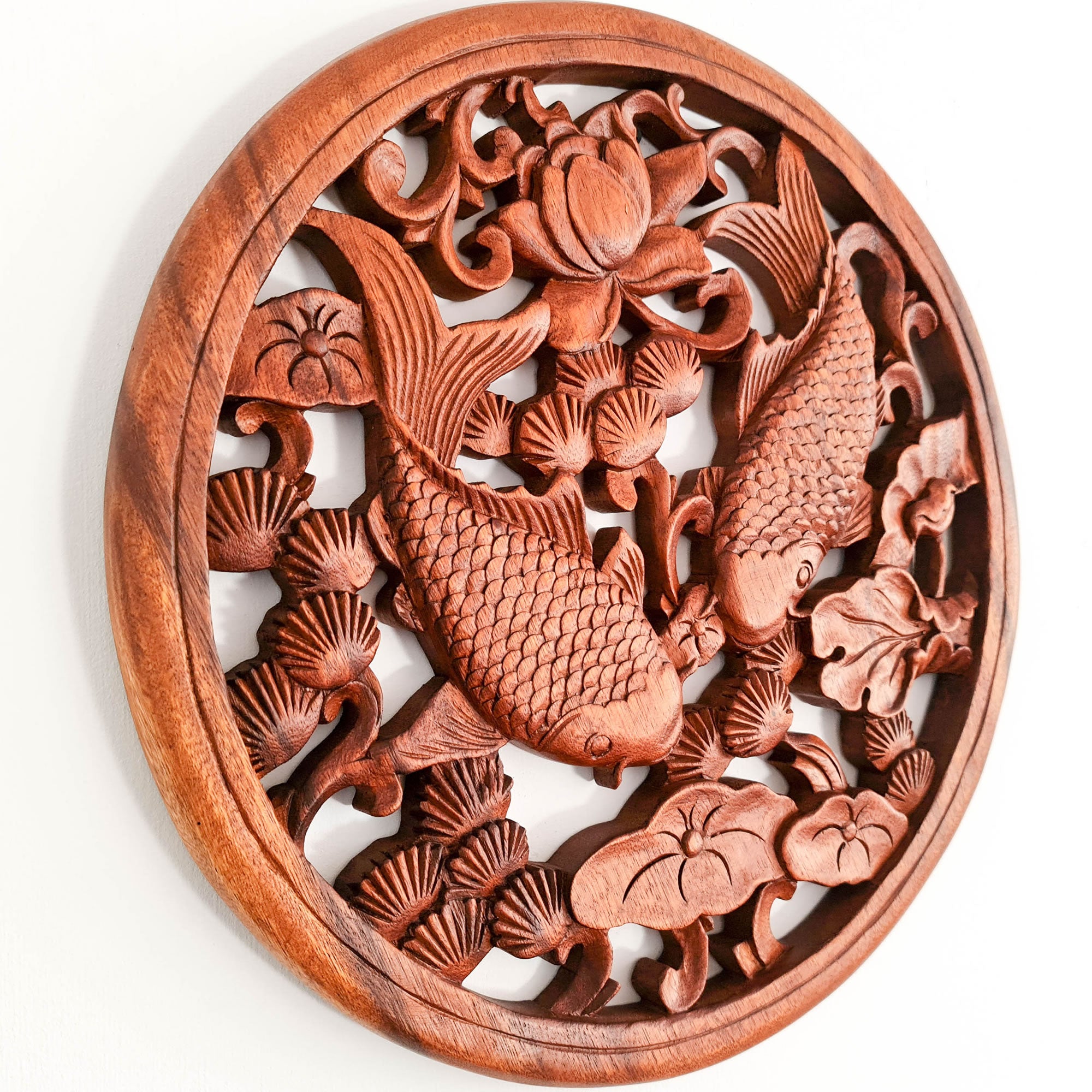 Hand Carved Wooden Wall Art Koi Fishes Decorative Hanging - A perfect Good luck GiftKoi Fishes Good Luck Feng Shui Hand Carved Wooden Wall Art Decoration Hanging - Perfect Unique Gift