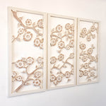 Hand Carved Wooden Wall Art - Large Headboard Decoration Cherry Blossom Shabby Chic Distressed White - Easternada