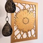 Art Deco Golden Sunflower - Handmade Carved Wooden Wall Art Headboard