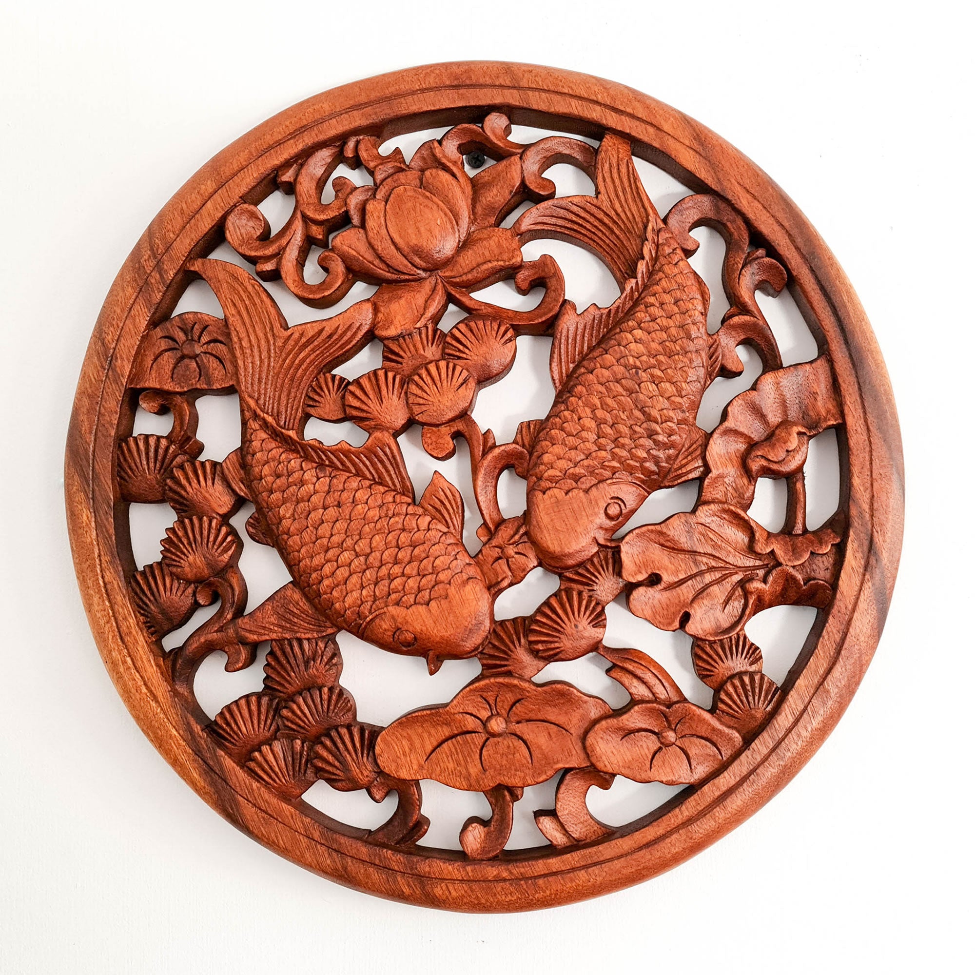 Hand Carved Wooden Wall Art Koi Fishes Decorative Hanging - A perfect Good luck GiftKoi Fishes Good Luck Feng Shui Hand Carved Wooden Wall Art Decoration Hanging - Perfect Unique Gift