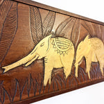 Golden African Jungle Elephants. Hand carved wooden wall art. A perfect headboard art 