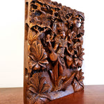 Goddess Saraswati Carved Wooden Decorative Hindu Mandir Sculpture Art - Easternada