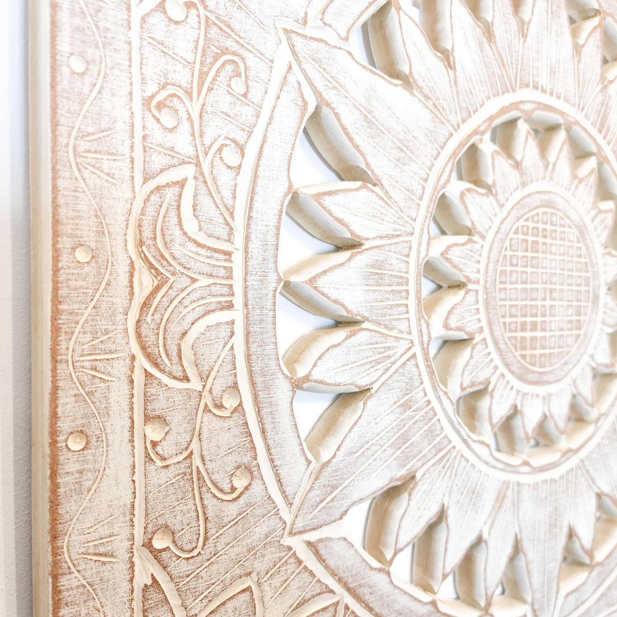 Carved Wooden Wall Art - Decorative Mandala Yoga Distressed Eco Panel Headboard Sculpture
