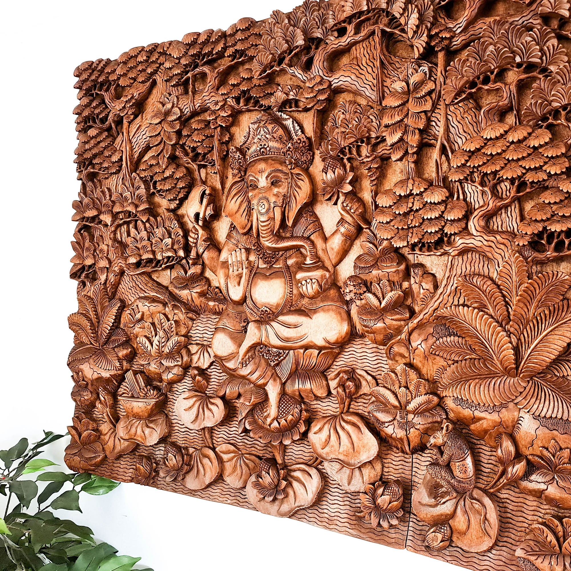 Divine Hindu God Lord Ganesh Hand Carved Wooden Decorative Art Mandir Pooja