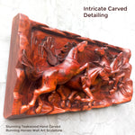 Hand Carved Teak Wood Wild Running Horses Decorative Sculpture Wall Art