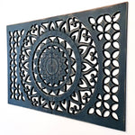 Indigo Blue Mandala | Hand-carved Wooden Decorative Wall Art Sculpture Headboard | Easternada