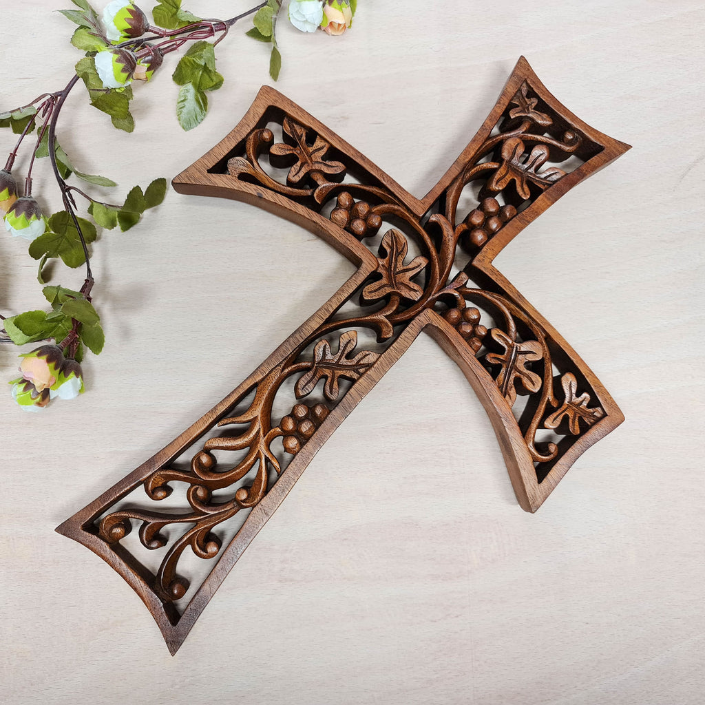 Christian Prayer Carved Wooden Cross Sculpture Decorative – Easternada