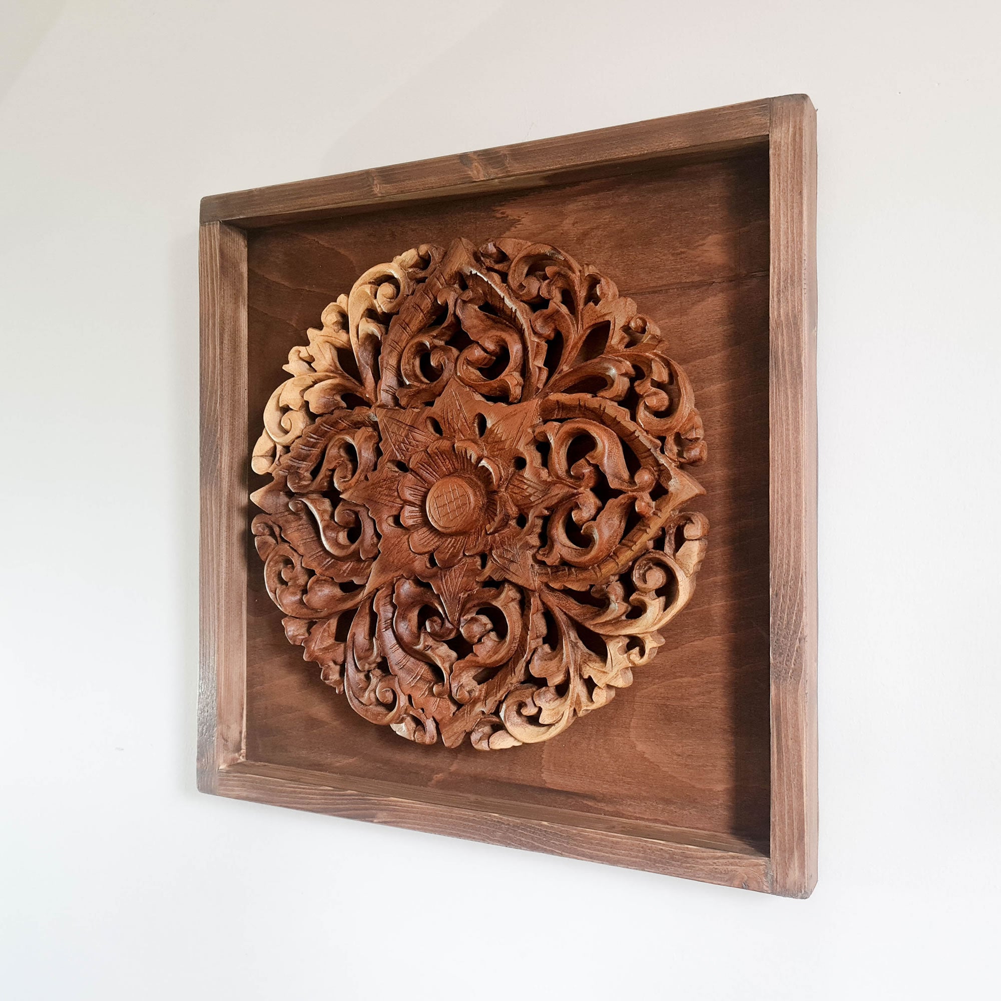Hand Carved Wooden Decorative Mandala Framed Wall Art.