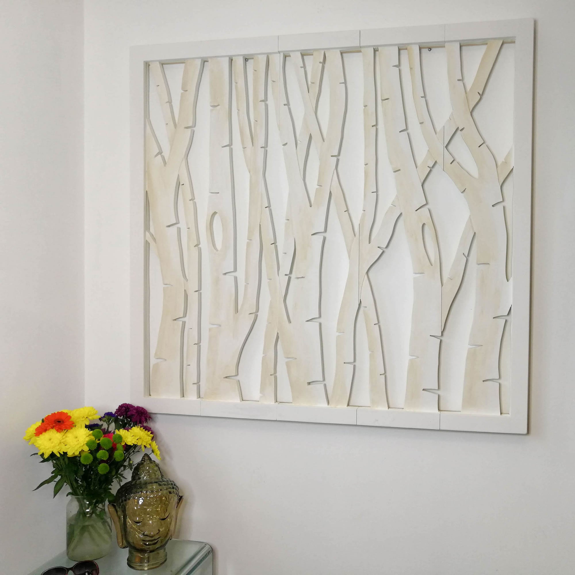 Carved Wooden Wall Art - Large Decorative Birch Trees Headboard