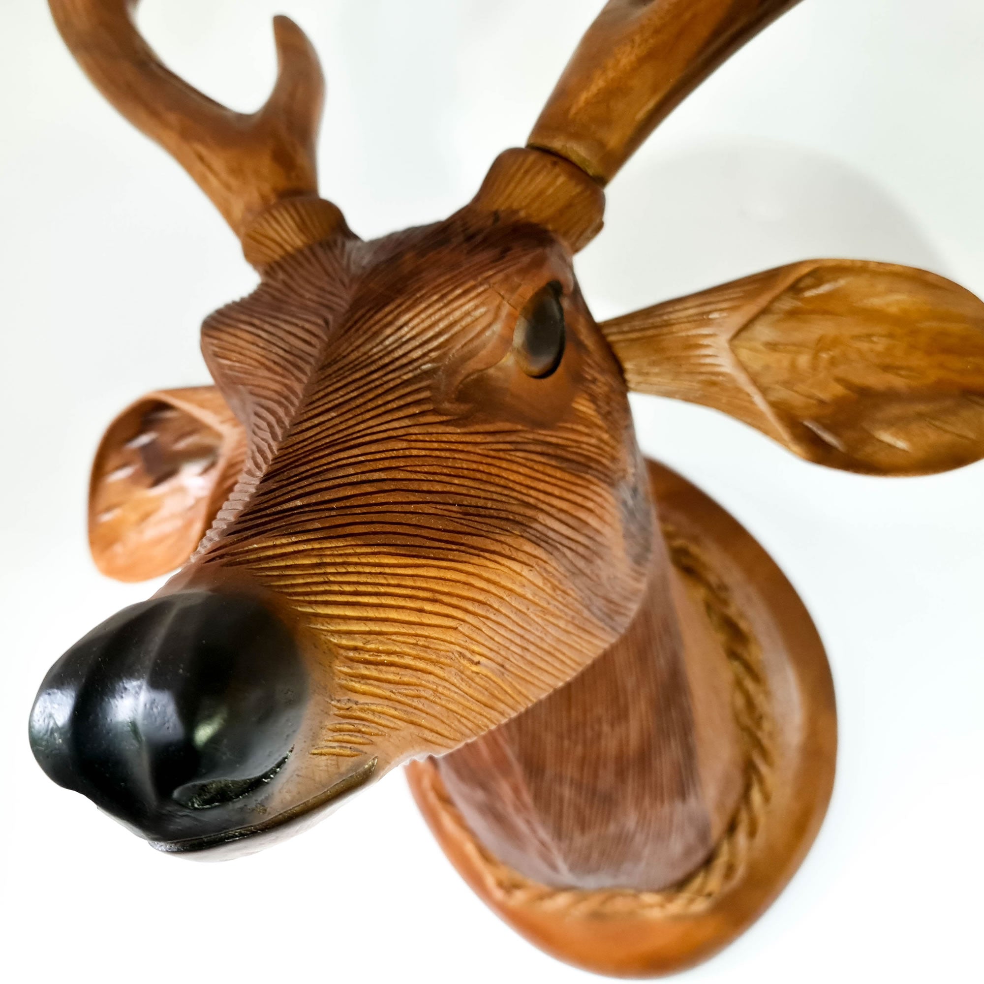 Deer Buck Head - Carved Wooden Decorative Sculpture ArtDeer Buck Head - Carved Wooden Decorative Sculpture ArtHand-carved room decoration wooden wall art sculpture | Unique Buck Deer Stag Head rare antique style hangings and gifts | Bohemian boho carved headboards