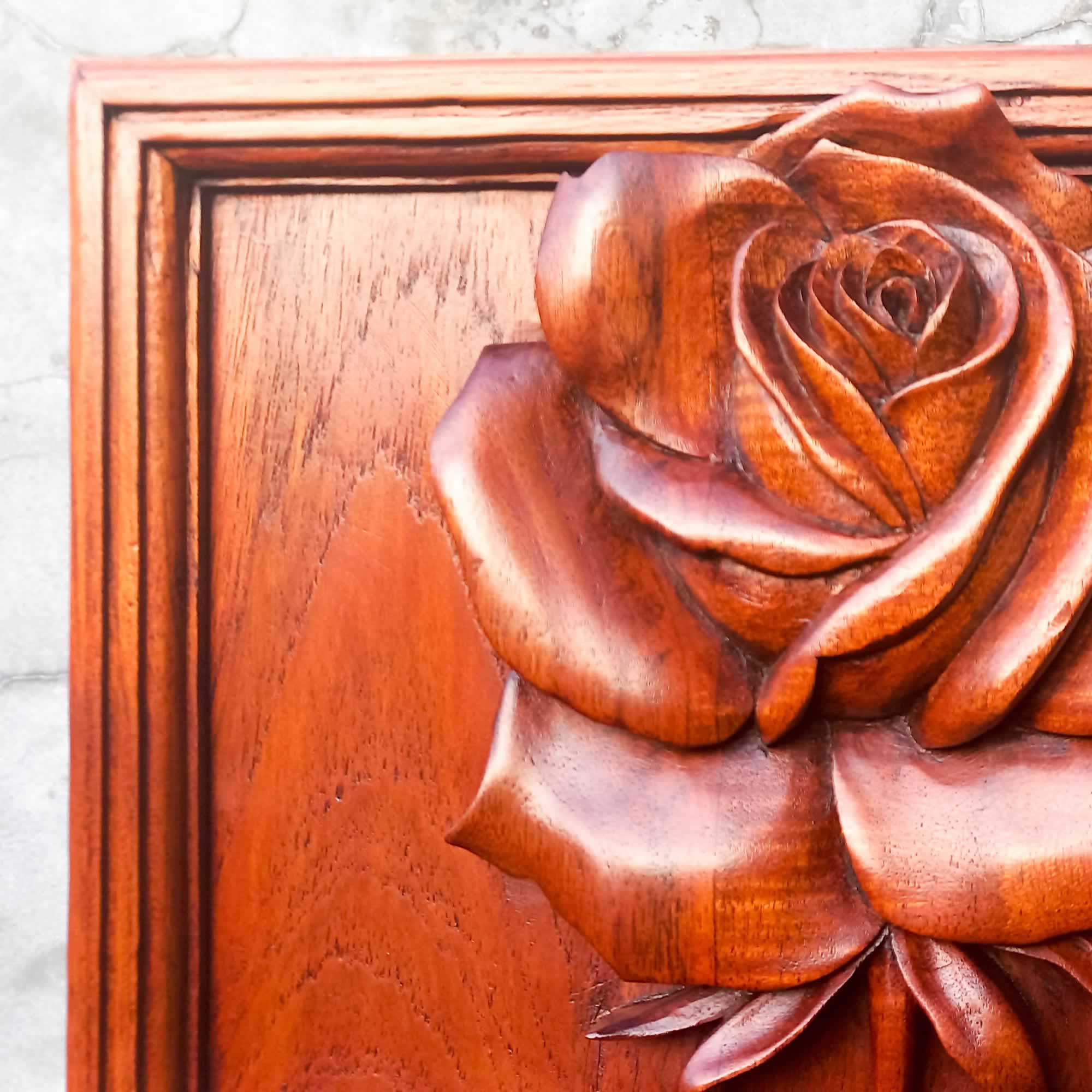 Love Rose Hand Carved Wooden Wall Art Sculpture Decoration Nature Garden - Perfect Valentine Christmas Gift. easternada.com