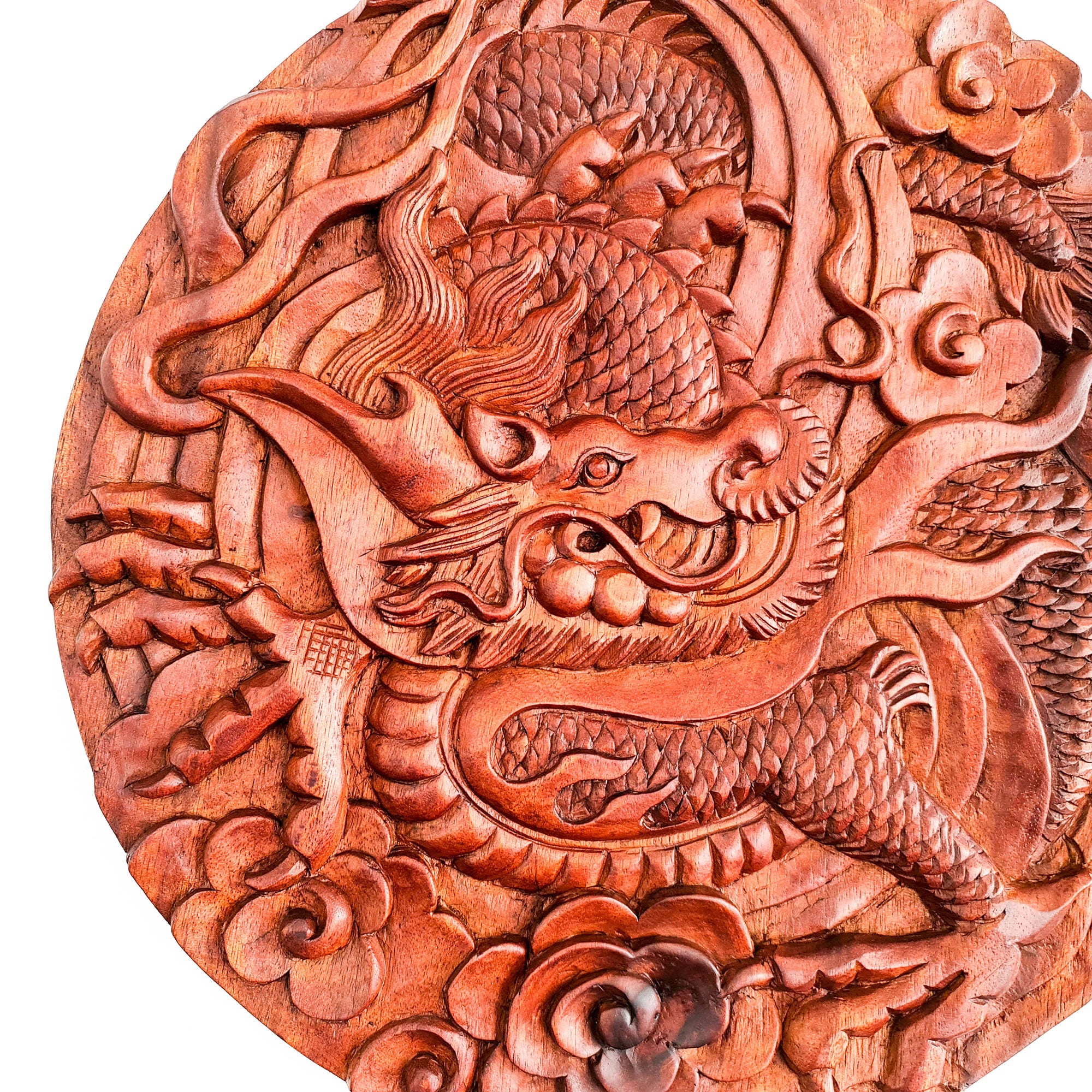 Hand Carved Wooden Wall Art Decorative Sculpture Chinese Dragon - Feng Shui Good Luck Perfect Gift Easternada