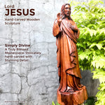 Hand-carved out of solid hardwood this sculpture is quite unique and rare. The image depicts the Lord Jesus Christ with beautiful detail. A stunning Masterpiece. Bring home the blessings of Jesus The Savior