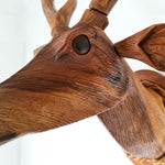 Deer Buck Head - Carved Wooden Decorative Sculpture ArtHand-carved room decoration wooden wall art sculpture | Unique Buck Deer Stag Head rare antique style hangings and gifts | Bohemian boho carved headboards