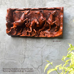 Hand Carved Teak Wood Wild Running Horses Decorative Sculpture Wall Art