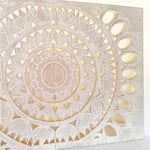 Tête De Lit Mandala Panneau Décoratif En Bois Sculpté Art Vieilli Blanc Shabby Chic