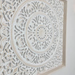 Carved Wooden Decorative Framed Mandala Panel Art Sculpture White Shabby Chic