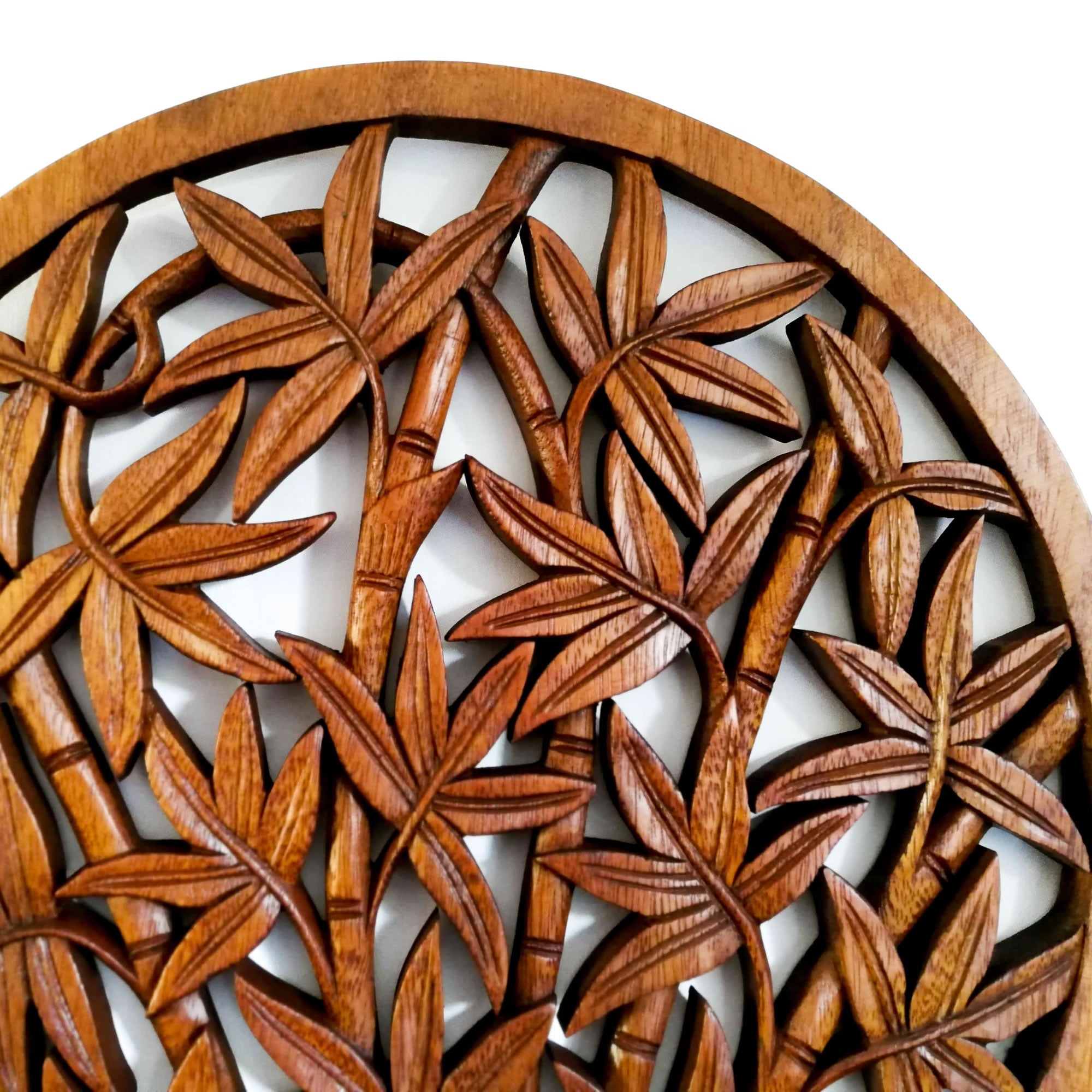 Hand Carved Wooden Decorative Wall Art Round - Bamboo Shoots. A perfect gift this season.  Handmade using teak wood.