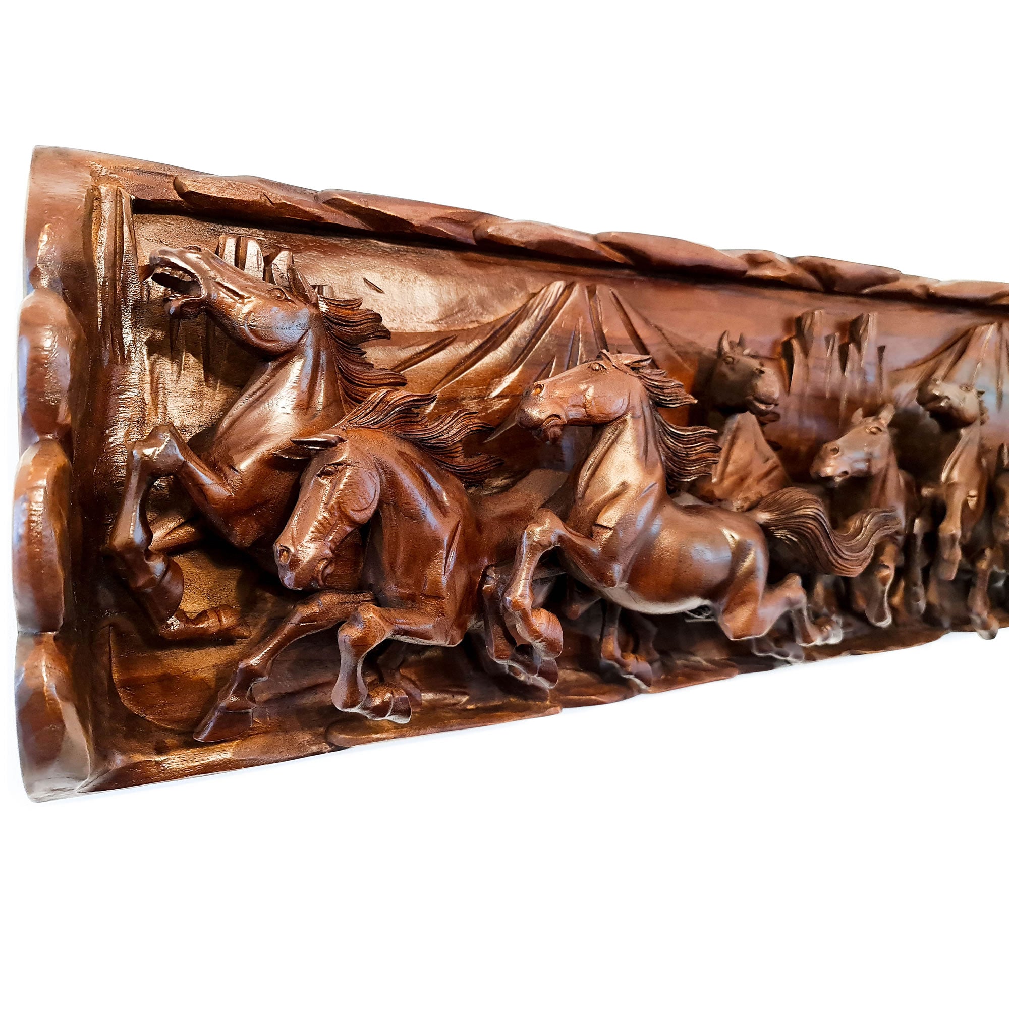 Hand Carved Wild Horses Long Decorative Sculpture Art - Horse Riding Gift