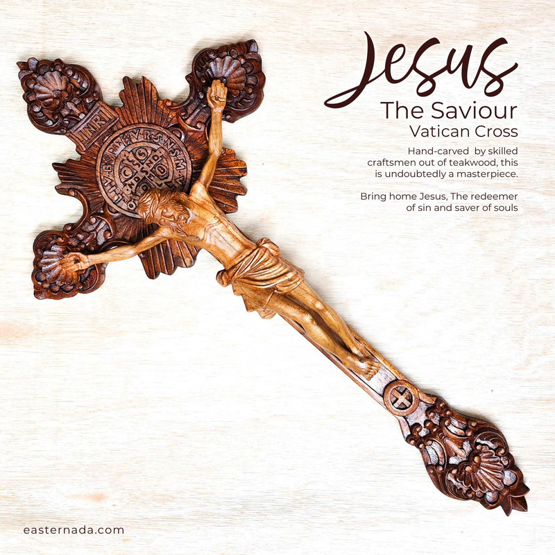 Blessed Jesus Prayer Cross Carved Wooden Decorative Sculpture Art Vatican Gospel Bible Jerusalem 