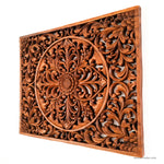 Mystic Lotus Mandala Hand Carved Wooden Room Decorative Large Headboard Wall Art Sculpture