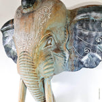 African Elephant Head - Carved Wooden Decorative Sculpture Art Tusk