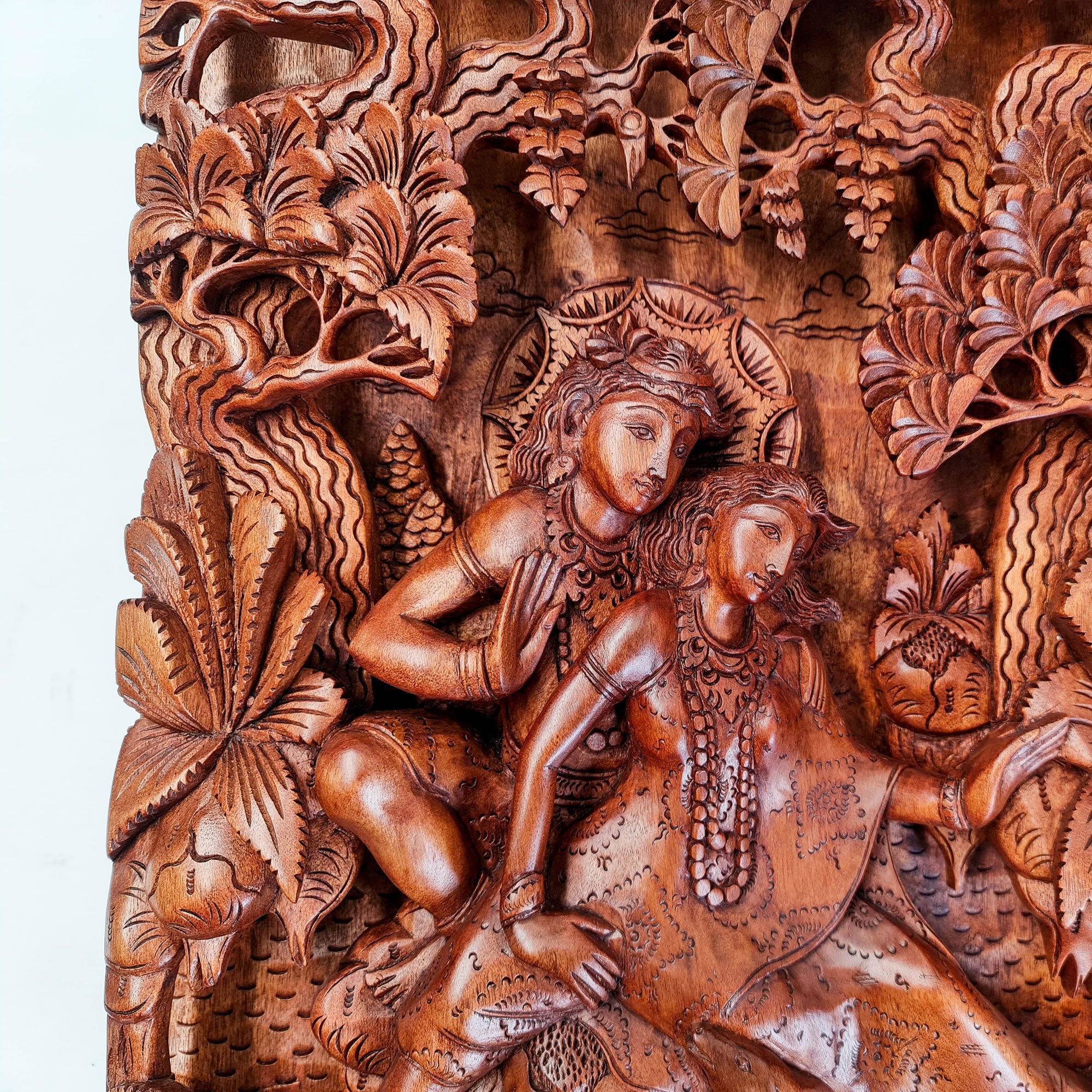 Hand Carved Wooden Hindu God - Radha Krishna Sculpture Art Mandir 
