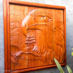 Hand Carved American Bald Eagle Bird Decorative Teakwood Sculpture Wall Art