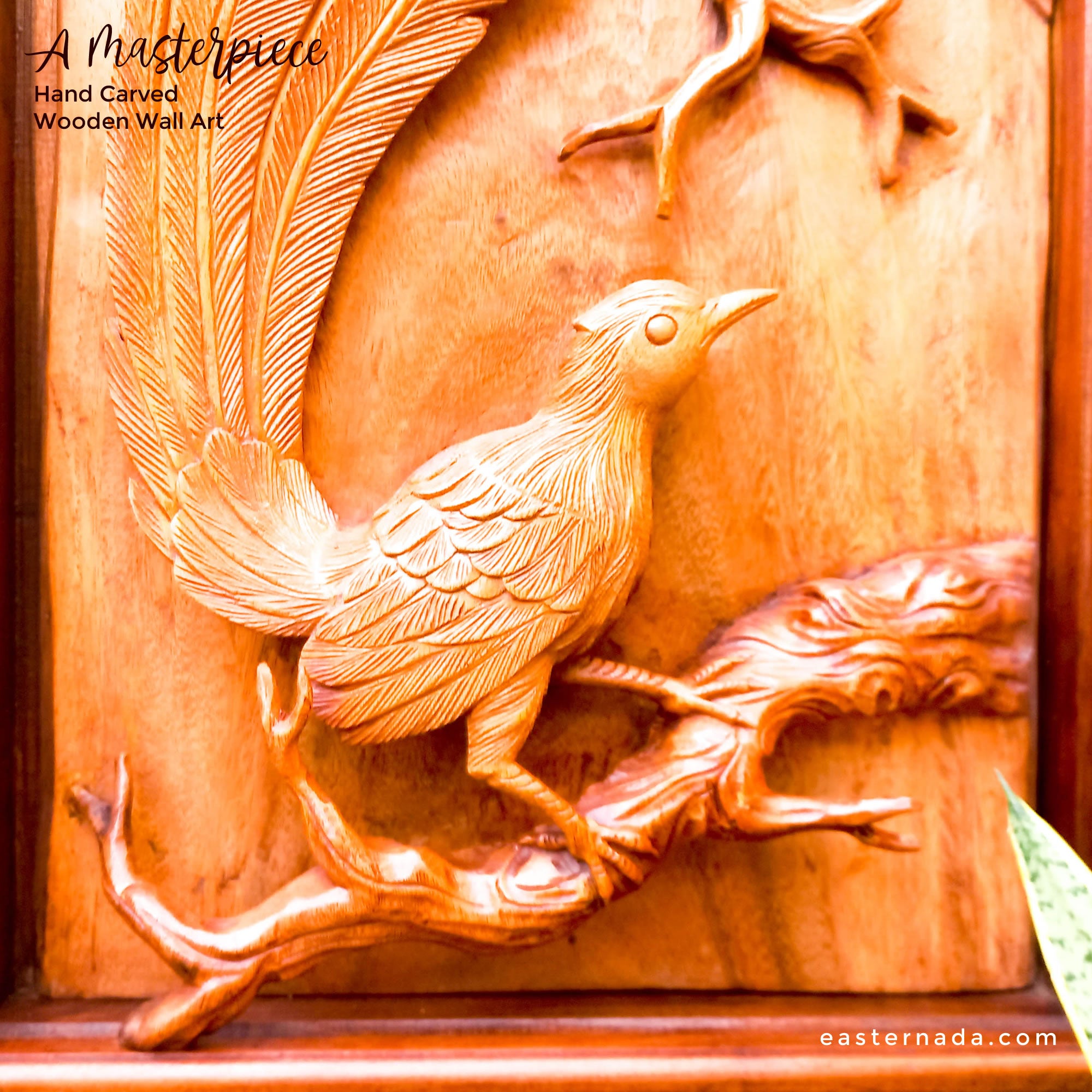 Bird of Paradise Hand Carved Teakwood Decorative Wall Art Sculpture