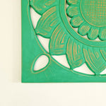 Hand Carved Wooden Wall Art - Square Decorative Mandala Turquoise