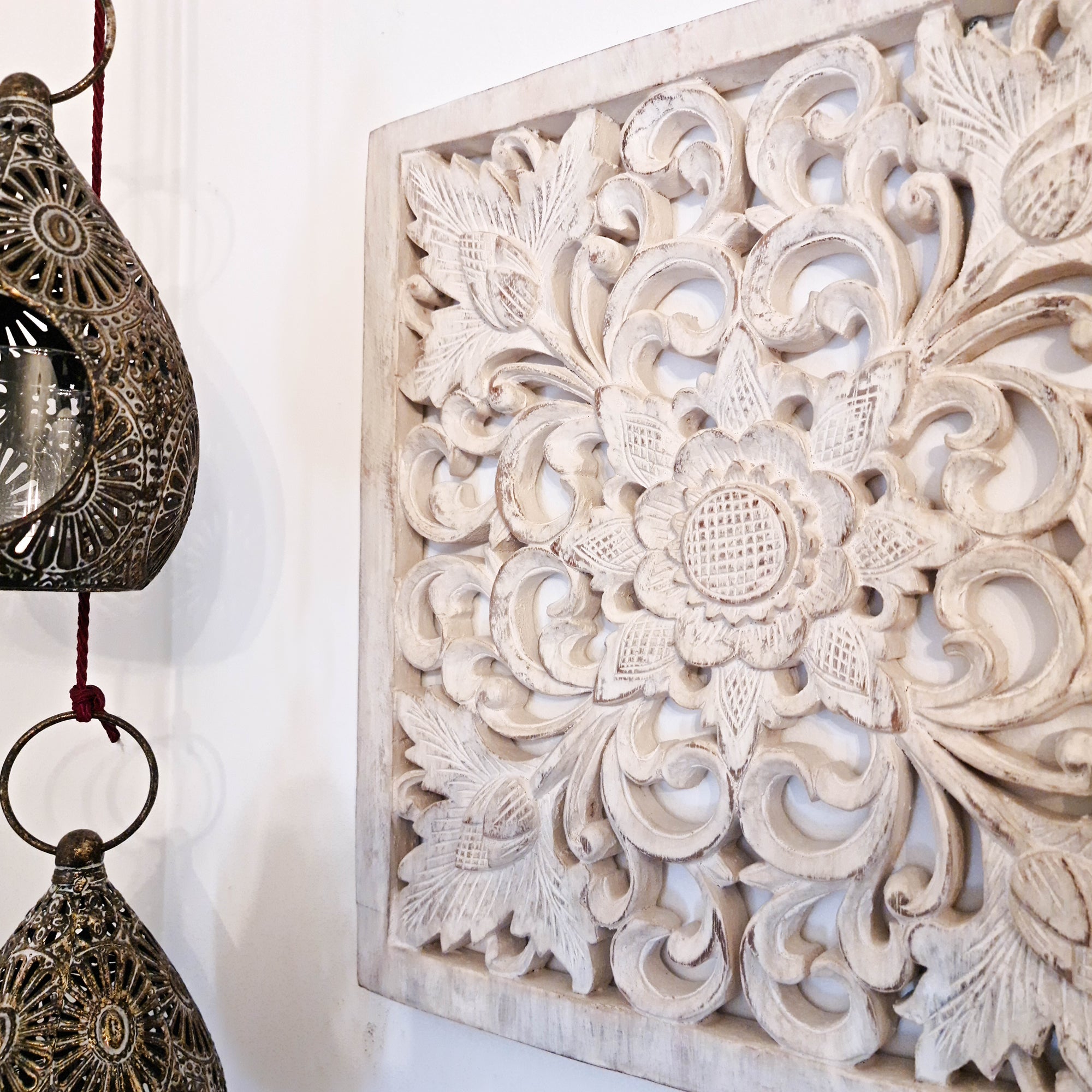Bohemian Decorative Wall Art Sculpture Room Decore Headboard Mandala Distressed White Shabby Chic | Easternada