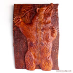 Hand Carved Grizzly Bear Decorative Teakwood Sculpture Wall Art